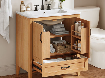 Elegant Fluted Bathroom Vanity With Sink, Soft Close Doors & Drawer