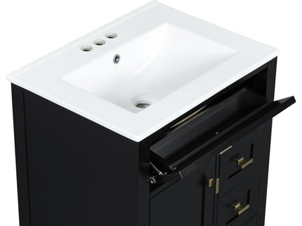 Bathroom Vanity With Sink, 3 Drawers & Cabinet With 2 Tier Door Storage Rack, Soft Close Doors & Drawers