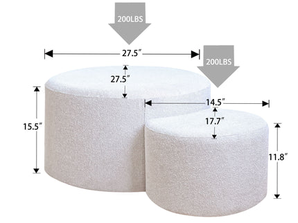 Upholstered Nesting Coffee Tables, Side Table, Footrest, Ottoman & Seat For Living Room Bedroom Entryway Office (Set of 2) - Beige