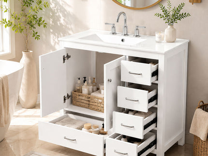 Bathroom Vanity With Sink Combo, 2 Soft Close Doors And 5 Drawers