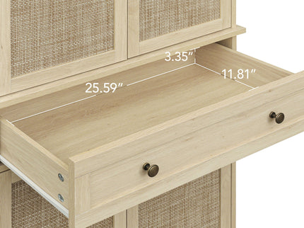 4 Door Storage Cabinet With 1 Drawer And 4 Adjustable Inner Shelves - Natural