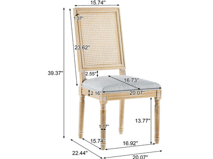 French Country Dining Chair With Rectangular Cane Backrest And Smooth Upholstered Seating