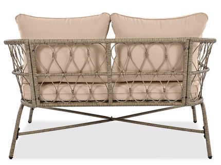 Bohemia-Inspired 4 Person Outdoor Seating Group With Removable Cushions, Conversation Patio Set With Wood Tabletop - Beige