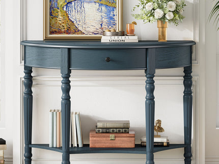 Half Moon Console Table With Drawer & Shelf