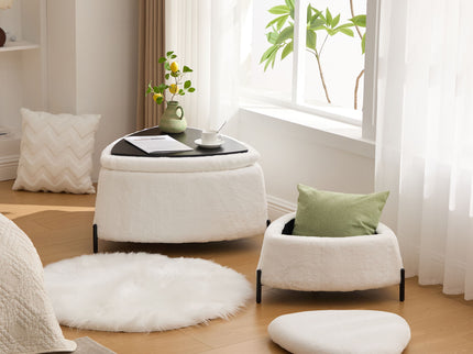 Upholstered Storage Ottoman Set With Reversible Lid