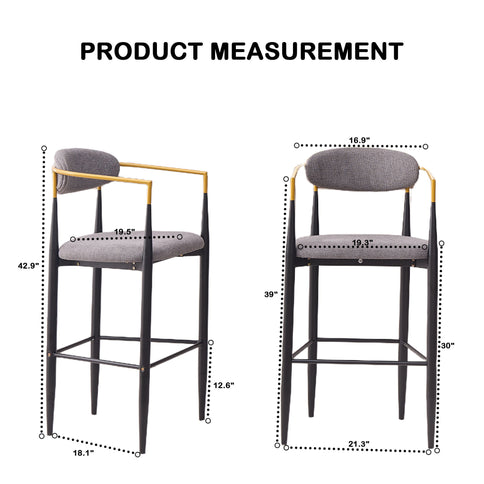 Upholstered Bar Stool With Ergonomic Design (Set of 2)