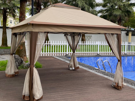Outdoor Pop Up Gazebo Canopy With 2 Tier Soft Top And Removable Zipper Netting