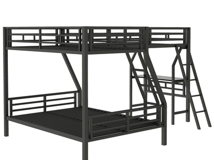 Twin Over Full Bunk Bed With Loft And Desk, L-Shaped Design For 3 Sleepers - Black