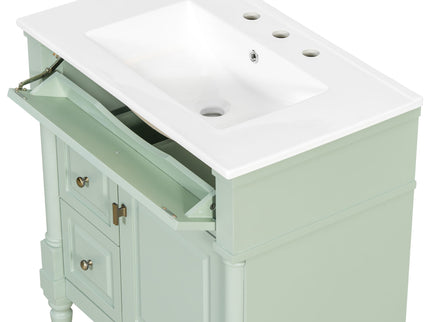Modern Bathroom Vanity With Sink, Freestanding Cabinet With Flip Drawer & Adjustable Shelf