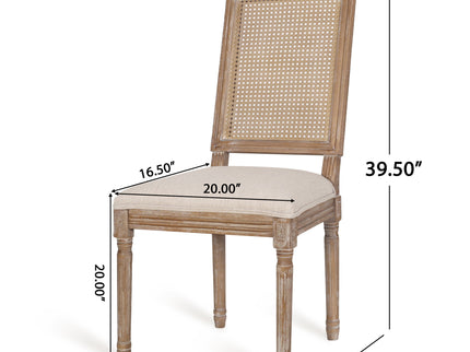 French Country Dining Chair With Rectangular Cane Backrest And Smooth Upholstered Seating