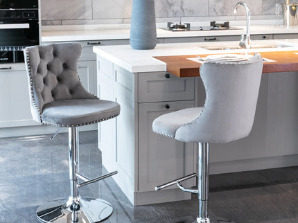 Swivel Barstools Adjusatble Seat Height From 25-33", Modern Upholstered Base Bar Stools With Backs Comfortable Tufted For Home Pub And Kitchen Island (Set of 2)