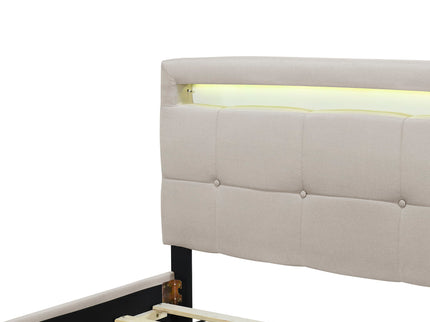Upholstered Platform Bed With LED Frame, With Trundle And 2 Drawers