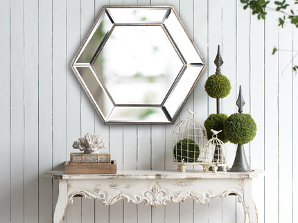 Hexagon Wall Mirror With Contemporary Glass Design, Home Decor Accent Mirror For Living Room, Entryway, Bedroom