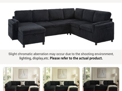 Convertible U-Shaped Sectional Sofa Bed With USB Ports And Storage