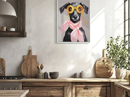 Vacation Day Puppy Wall Decor, Graphic Art Print On Wrapped Canvas - Pink / Black