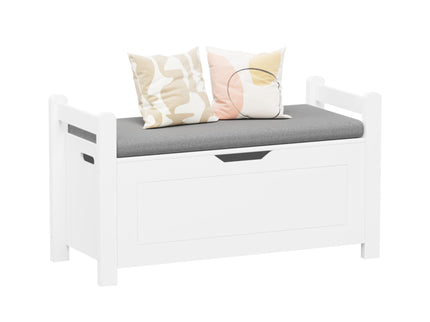 Kids Toy Box Chest Storage Cabinet With Cushion Seat Bench Flip Top Lid Safety Hinge - White