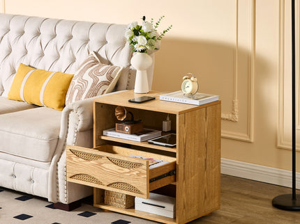Nightstand With USB Ports & Outlet Hole, End Table With Drawer
