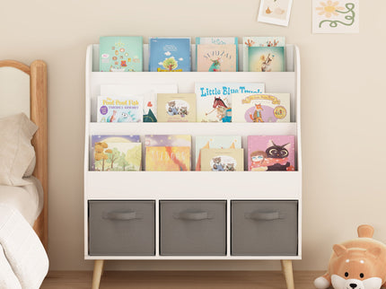 Bookshelf With 3 Bins, Storage Shelf For Toys And Books