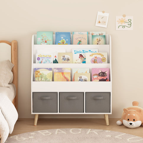 Bookshelf With 3 Bins, Storage Shelf For Toys And Books