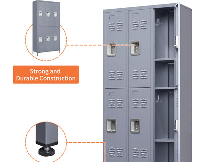 6 Door Lockers With Lock For Employees, Storage Cabinet For Home, Gym, Office, School, Garage - Gray