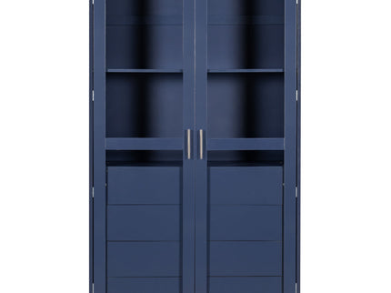 Kitchen Pantry, Freestanding Kitchen Storage Cabinet Display Cabinet With Glass Doors And 4 Built In Drawers For Living Room, Home Office - Blue