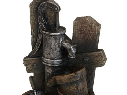 Water Fountain With Antique Water Pump Design And LED Light - Brown / Gray