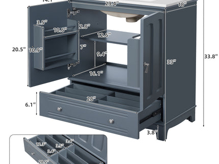 Bathroom Vanity With Sink, Cabinet With Adjustable Shelf And Drawer Divider