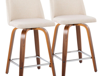 Toriano - Mid Century Modern Fixed Height Counter Stool With Swivel And Square Footrest (Set of 2)