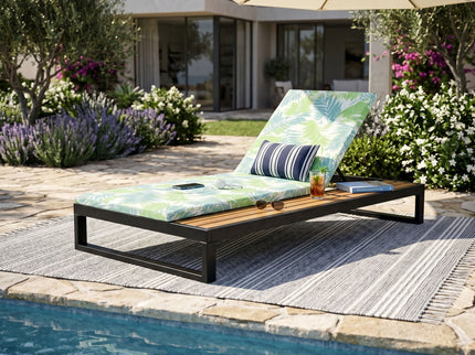 Chaise Lounge Set, 5 Position Adjustable, Flat Side Surface Storage