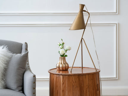 Drum Side Table With Tray Style Top - Brown