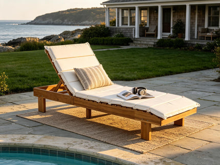 Chaise Lounge With Multi Fold Cushion, 3 Position Adjustable Backrest For Patio - Beige / Teak