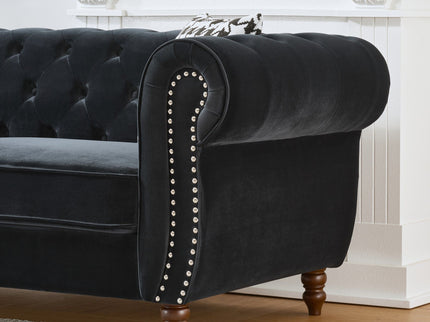 Chesterfield Upholstery Fabric Sofa With Roll Armrest & Nailhead
