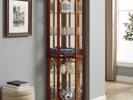 6 Shelf Lighted Corner Curio Cabinet With Adjustable Tempered Glass Shelves And Mirror Back (E26 Light Bulb Not Included)