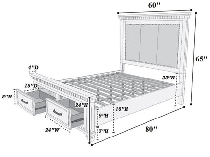 Queen Size Bed With Upholstered Headboard And Footboard Drawers - Brown