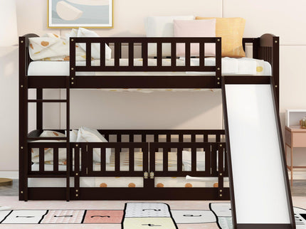 Low Bunk Bed With Slide, Fence And Ladder