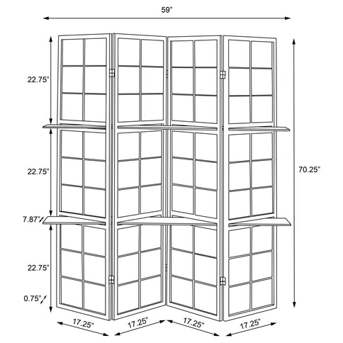 4 Panel Folding Screen With Shelves - Brown