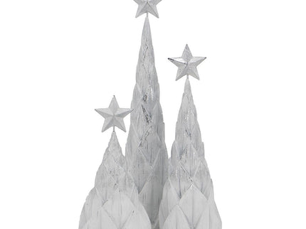 Resin / Foil Christmas Tree With Star Top (Set of 3) - White / Silver