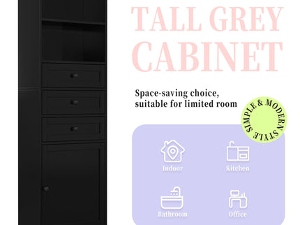 Tall Storage Cabinet With 3 Drawers And Adjustable Shelves For Bathroom