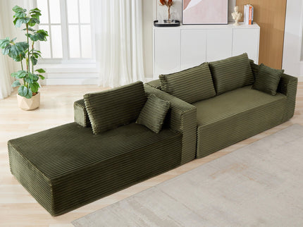 Compression Sectional Couch With Comfy Chaise, Boneless L Shape Sofa With Deep Seat