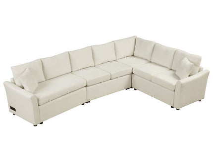 L-Shaped Sofa Convertible Sofa Bed Pull Out Sofa Sleeper With Two Back Pillows, Two USB Ports And Two Power Sockets For Living Room