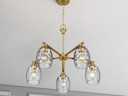 5 Lights Linear Arms With Chain Chandelier - Clear / Gold