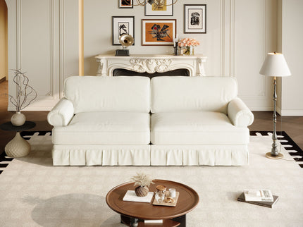 Luxuriously Comfortable Cloud Couch With Elegant Rolled Arms & Pleated Skirt Design