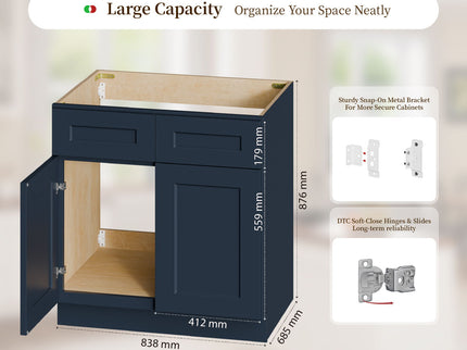 Shaker Base Cabinet With Soft-Close Drawer & Double Doors, Adjustable Shelf