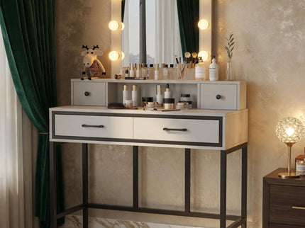 Vanity Desk With 3 Color Lighted Mirror And 4 Drawers