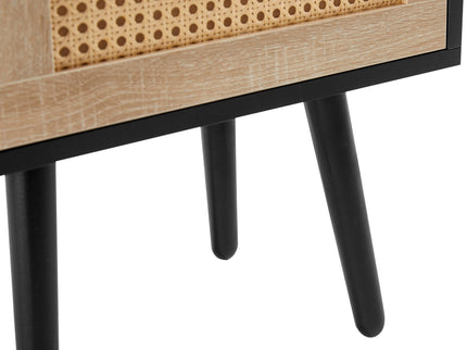 15.75" Rattan End Table With Power Outlet & USB Ports, Modern Nightstand With Drawer And Solid Wood Legs, Side Table For Living Room, Bedroom