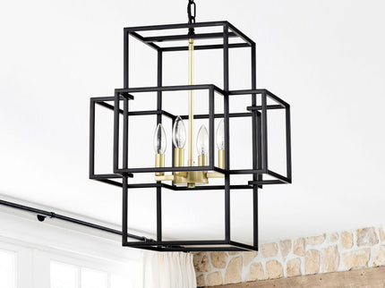 4 Light Metal Lantern Tiered Pendant Hanging Light Fixtures, Industrial Farmhouse Adjustable Height Chandeliers For Dining Room Hallway Foyer Entryway (E12 Bulbs Not Included)