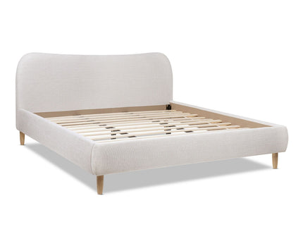 Roman - King Curved Headboard Upholstered Platform Bed - Light Beige