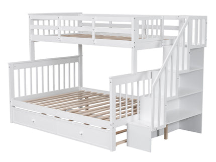 Bunk Bed With Twin Size Trundle, Storage And Guard Rail For Bedroom