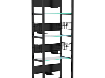 4 Tier Display Shelf With RGB Lights, LED Lighted Curio Cabinet With Adjustable Storage Box & Hooks - Black