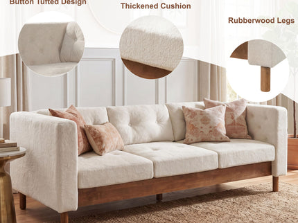 3 Seater Sofa With Square Arms, Tufted Pillow Back For Living Room